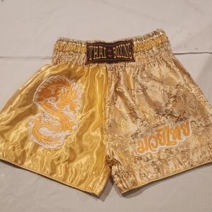 Gold Thai Boxing Shorts with Dragon Design
